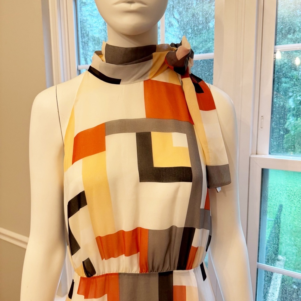 Basque Geometric Print Halter Midi Sundress - Picture 4 of 16